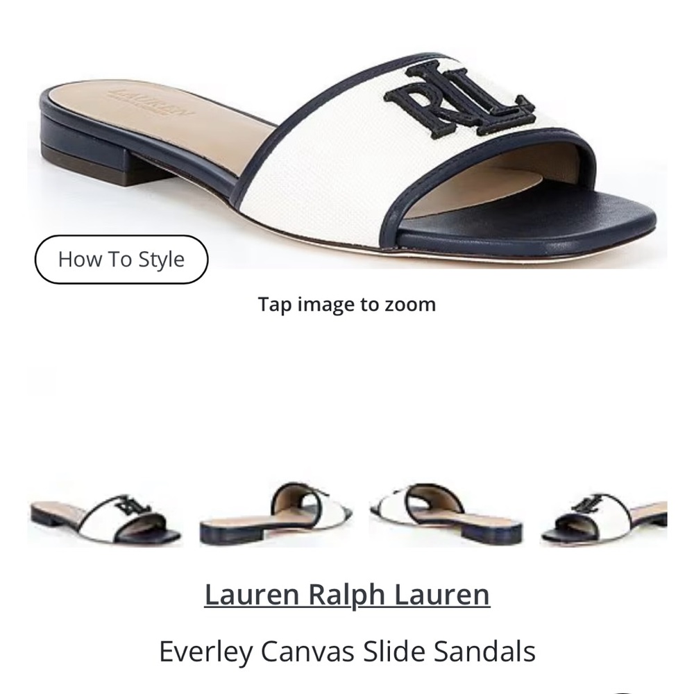NEW in box, Ralph Lauren Everley Slides, Navy Beige - Picture 7 of 8